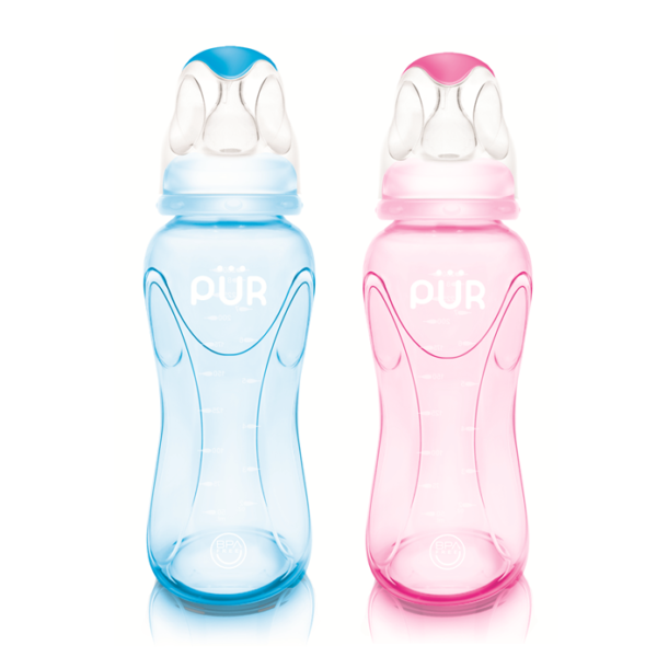 PUR Advanced Slim Neck Feeding Bottle 8oz./250ml. - (1802 Pink / Blue)